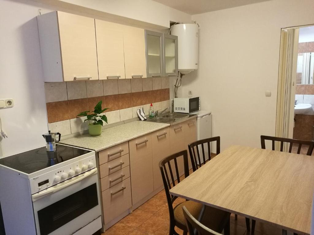 A kitchen or kitchenette at Vámház Apartman