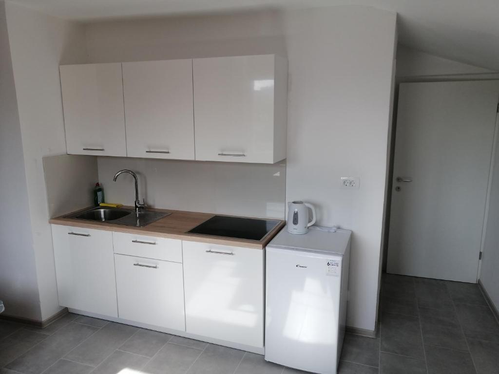 Kuchyň nebo kuchyňský kout v ubytování Apartments Rosemary Ljubljana & Free Parking