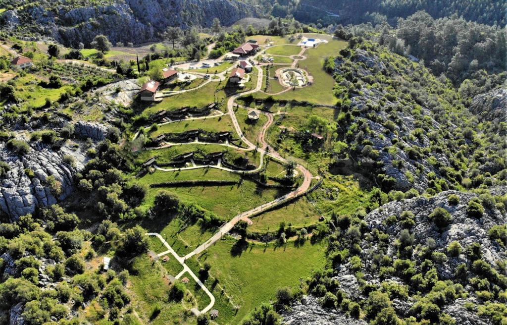 an aerial view of a park on a mountain at Milyos Hotel in Bucak