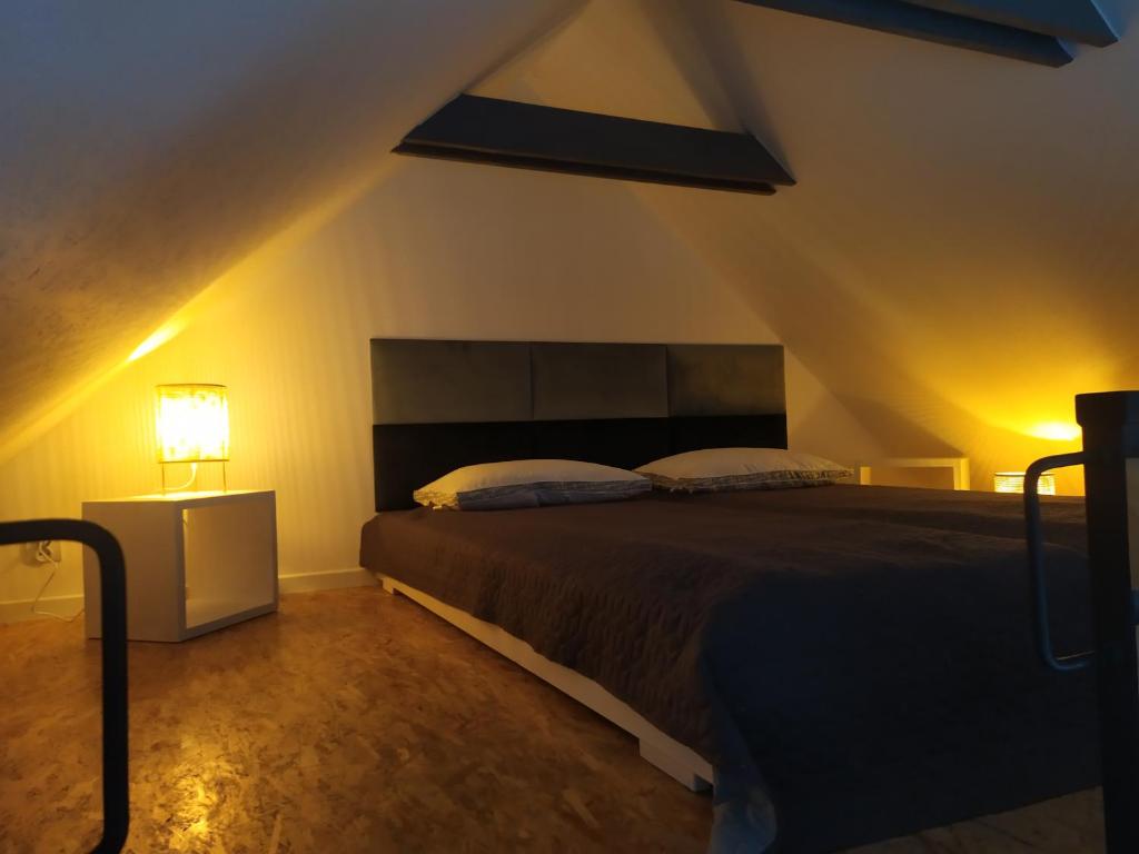 Postel nebo postele na pokoji v ubytování SOWI KĄT domki i apartamenty