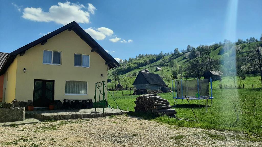 a house in the middle of a field with a house at Casa In Curte La Zavate in Bran
