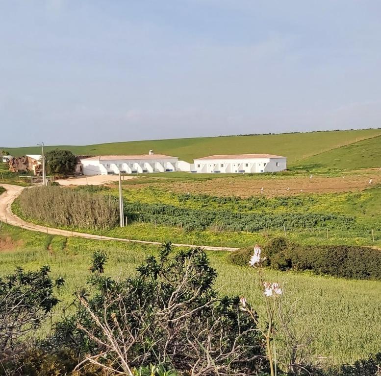 a farm with white buildings in the middle of a field at Monte Bagão - Turismo Rural in Vila do Bispo