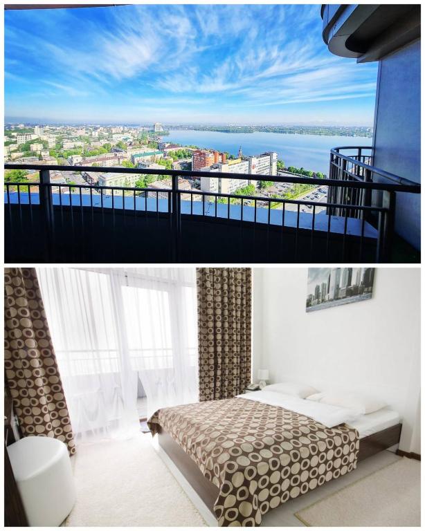 Postel nebo postele na pokoji v ubytování SkyTech Most City Hotel 19 floor PANORAMIC VIEW