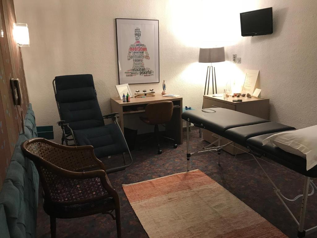 TV a/nebo společenská místnost v ubytování Hôtel Roc de Massabielle