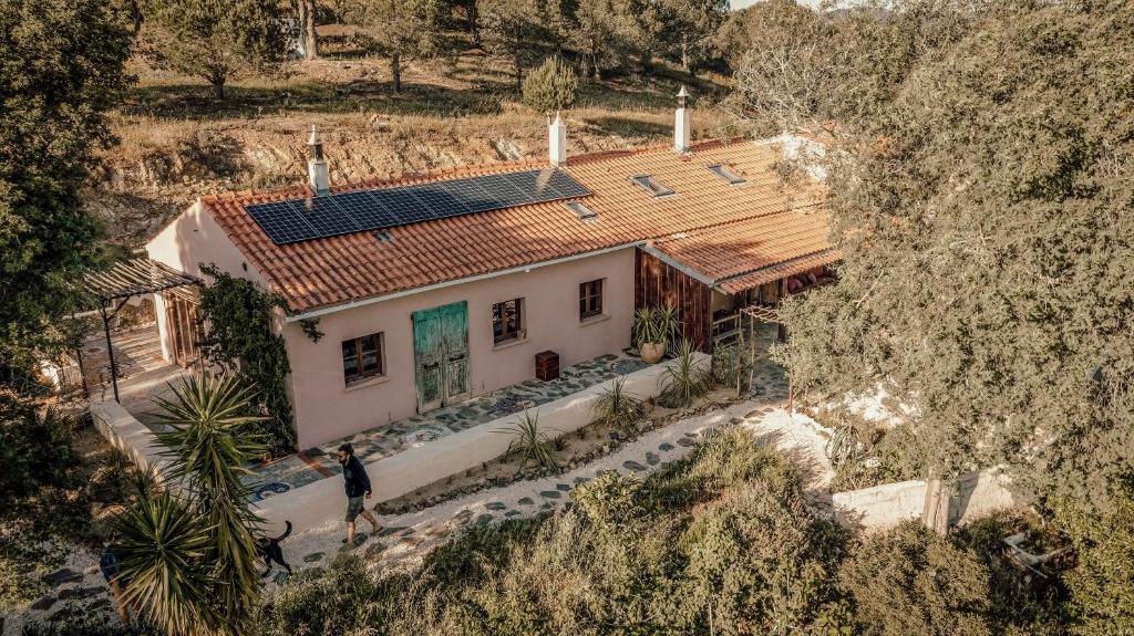 an overhead view of a house with a solar roof at The Lemon Lodge in Aljezur