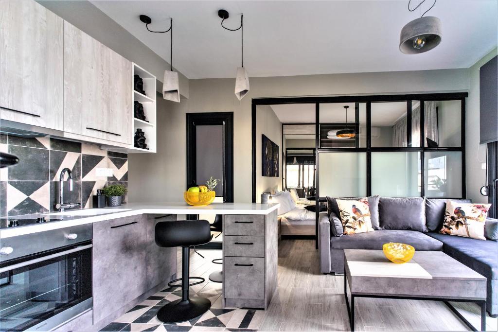Kuchyň nebo kuchyňský kout v ubytování Salina Premium Residences Volos