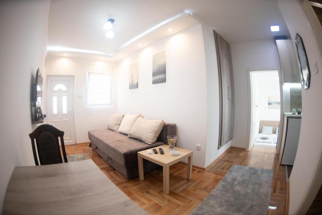 a living room with a couch and a table at APARTMAN TEA 2 in Belgrade