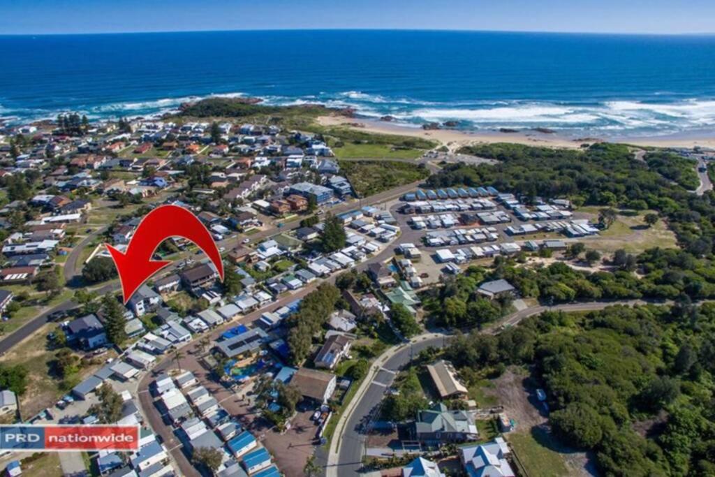 an aerial view of a suburb with a red x at So close to Birubi Beach in Anna Bay