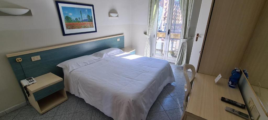 ein Krankenhauszimmer mit einem Bett und einem Fenster in der Unterkunft Hotel Ferrucci in Turin