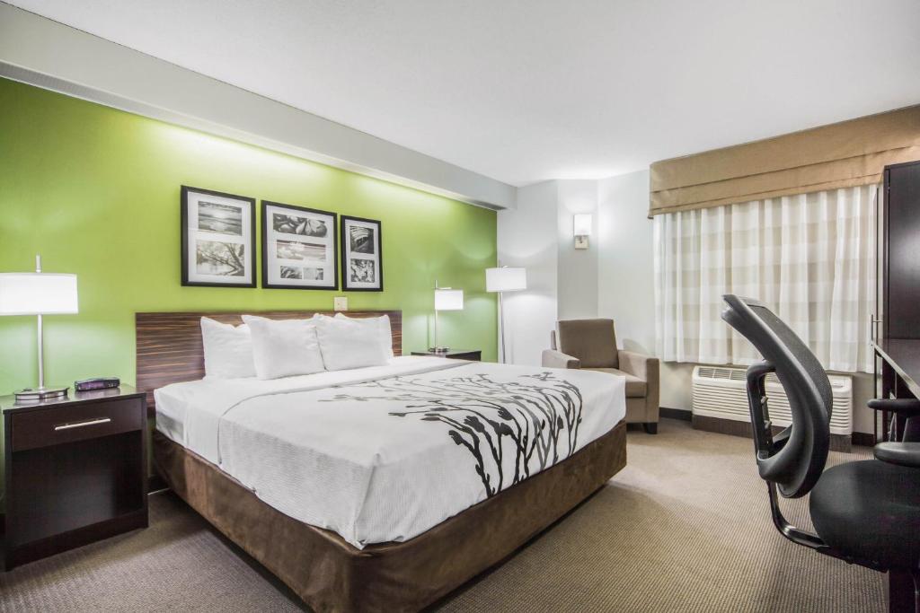 a hotel room with a bed and a television at Sleep Inn & Suites Columbus in Columbus