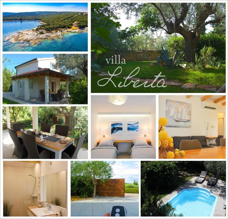 uma colagem de fotografias de uma villa com piscina em Holiday Home Liberta em Krnica