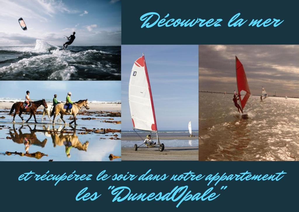 un collage de photos de personnes à cheval sur la plage dans l'établissement Sea Wind and Sun, à Wimereux