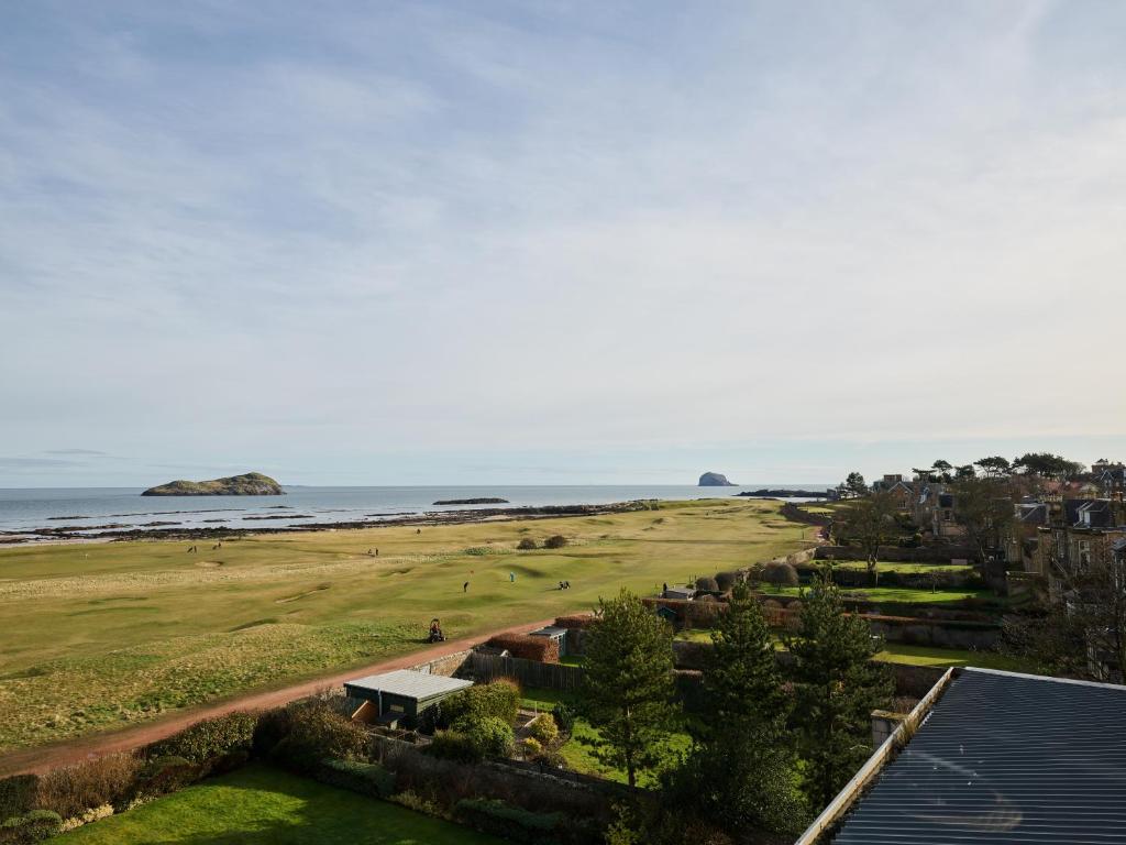 an aerial view of a beach and the ocean at Marine North Berwick in North Berwick