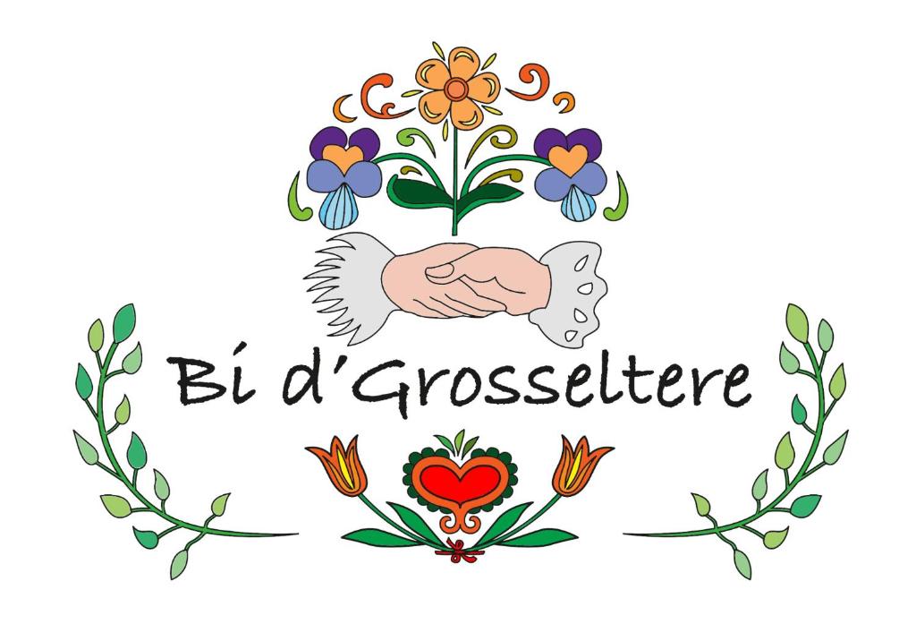 Ein Blumenkranz und ein Vogel und die Inschrift in der Unterkunft Bi d'Grosseltere Gîtes de charme in Kirrwiller