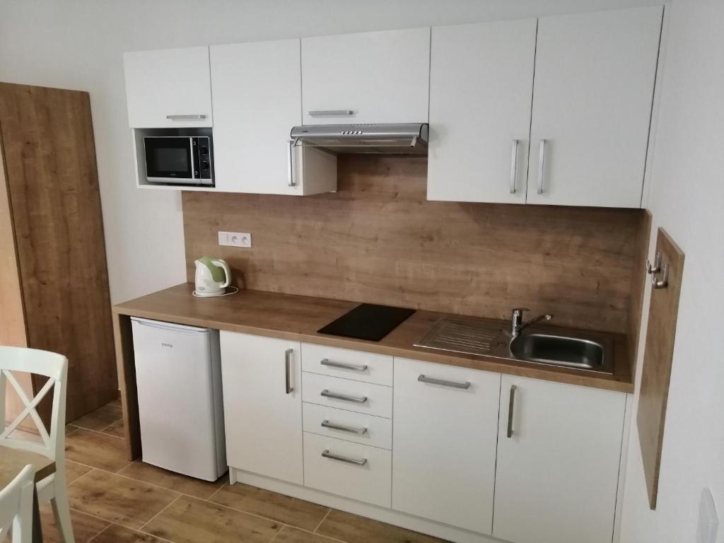 Kuchyň nebo kuchyňský kout v ubytování Apartmány 62
