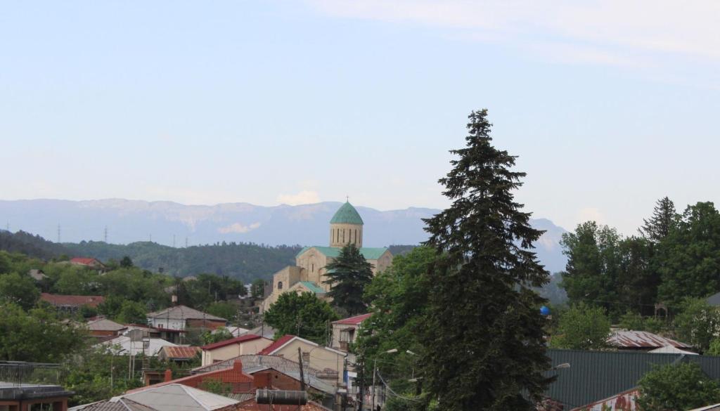 een uitzicht op een stad met een hoge boom bij Lime Hill Hotel in Koetaisi