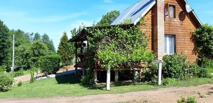 Una casa con un árbol a un lado. en Rosochate Wzgórze, en Krasnopol