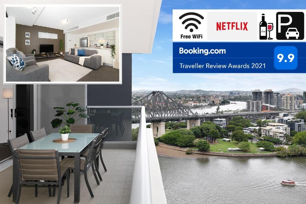 a collage of photos of a house with a view of a river at Executive 3 Bedroom Family Suite - Brisbane CBD - Views - Netflix - Fast Wifi - Free parking in Brisbane