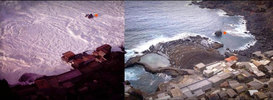 two pictures of the beach and the ocean at Pozo de las Calcosas - El Hierro in Pozo de las Calcosas