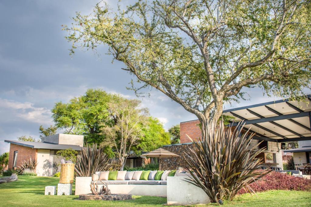 une maison avec un grand arbre dans la cour dans l'établissement Areval Hotel Boutique de Lago & Eventos, à San Cristóbal Zapotitlán