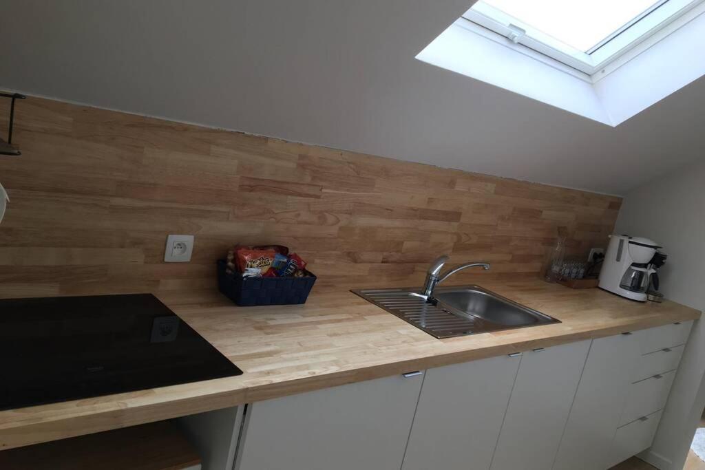 Kuchyň nebo kuchyňský kout v ubytování StudiO2 Ename, dakappartement in Vlaamse Ardennen