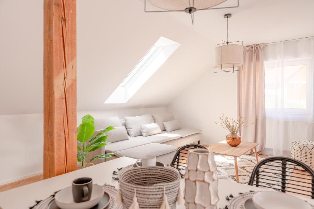 Area soggiorno di Dach.Loft Spitz in der Wachau