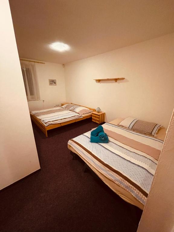 pokój z 2 łóżkami w pokoju w obiekcie Chata Nový svět w mieście Strážné