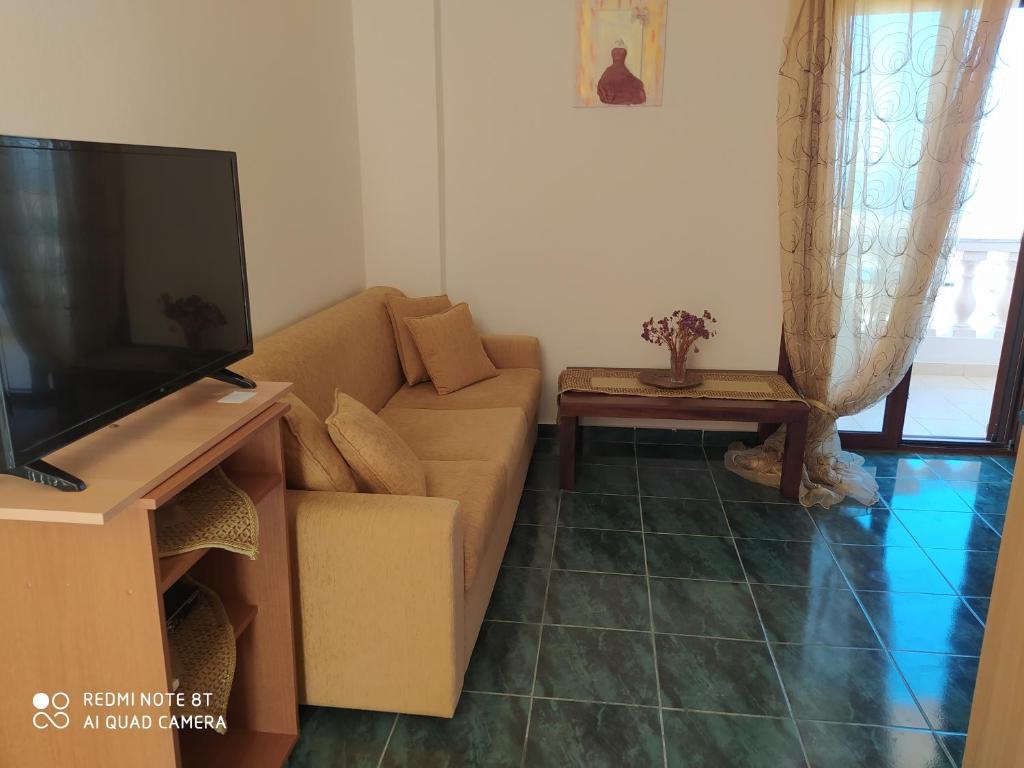 Televízia a/alebo spoločenská miestnosť v ubytovaní Odisseas Apartment