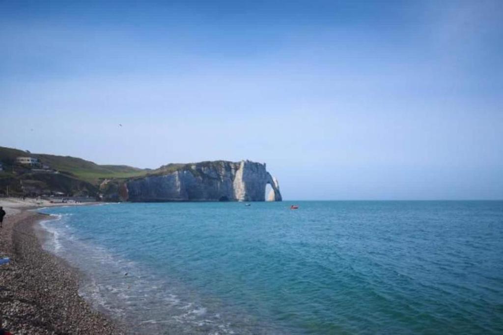 a beach with a rocky shore and a large cliff at Le Caux&#39;gîte in Bretteville-du-Grand Caux