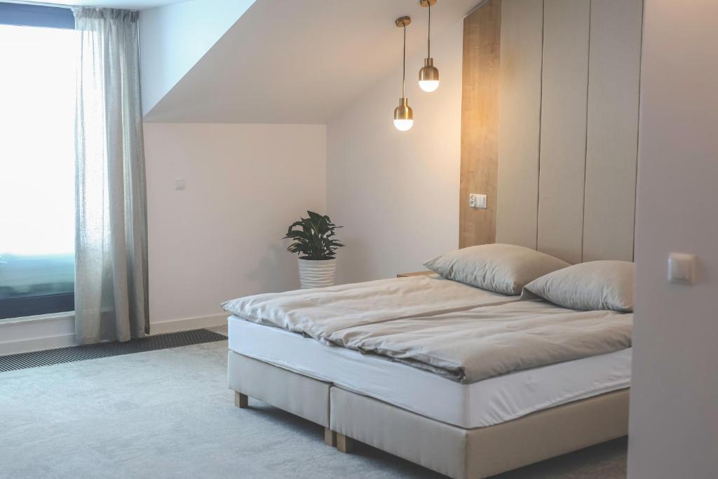 KorczynaにあるSzklane Lnianeの窓付きの部屋にベッド付きのベッドルーム1室があります。