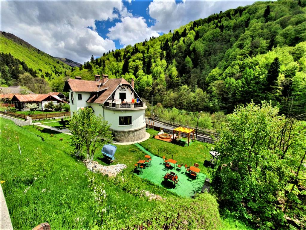 een luchtzicht op een huis op een groene heuvel bij Casa Catalea in Sinaia