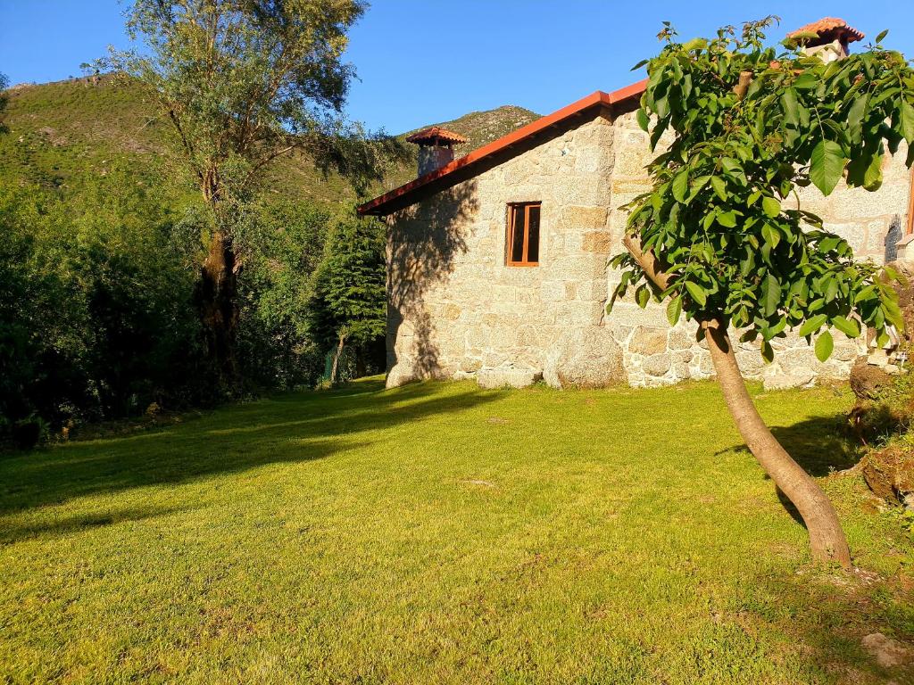 a stone building with a tree in front of it at Quinta da Casa dos Santos - Inside Gerês in Geres