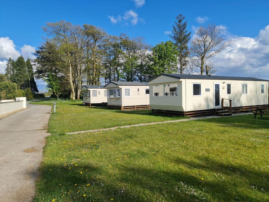 a row of mobile homes on a grass field at Blackmoor Farm - Caravan 6 in Pembrokeshire