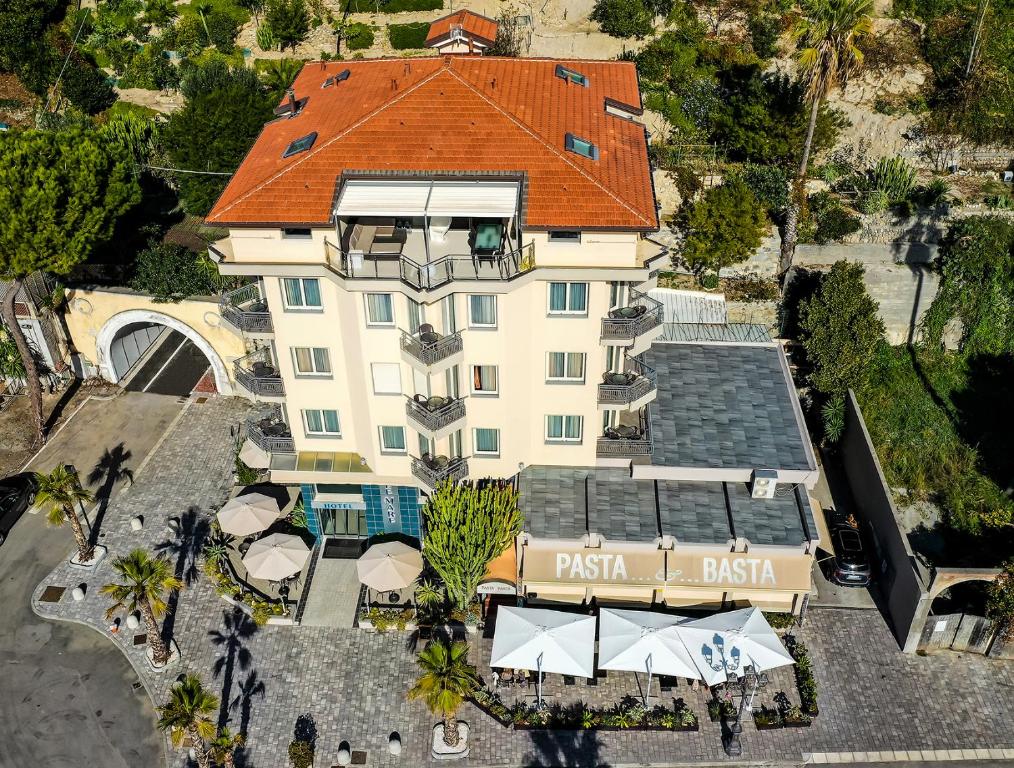 an overhead view of a large building with a red roof at Sole Mare in Ventimiglia