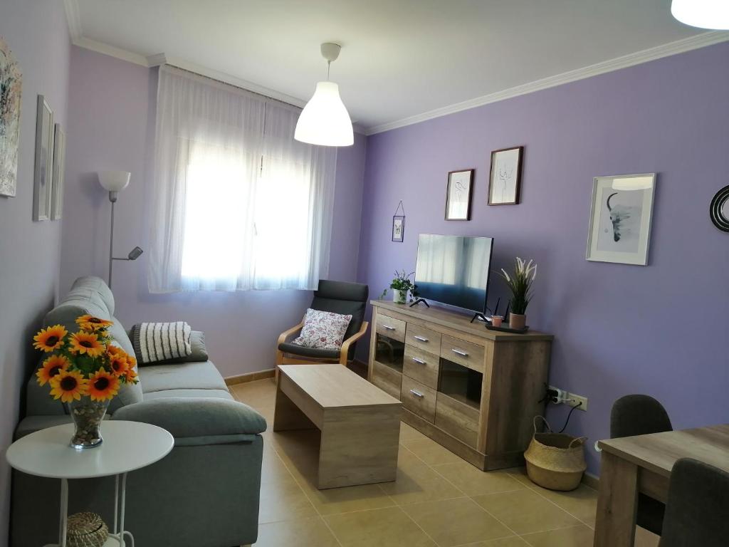 - un salon avec un canapé et une télévision dans l'établissement CASA TRABANCOS, à Siete Iglesias de Trabancos