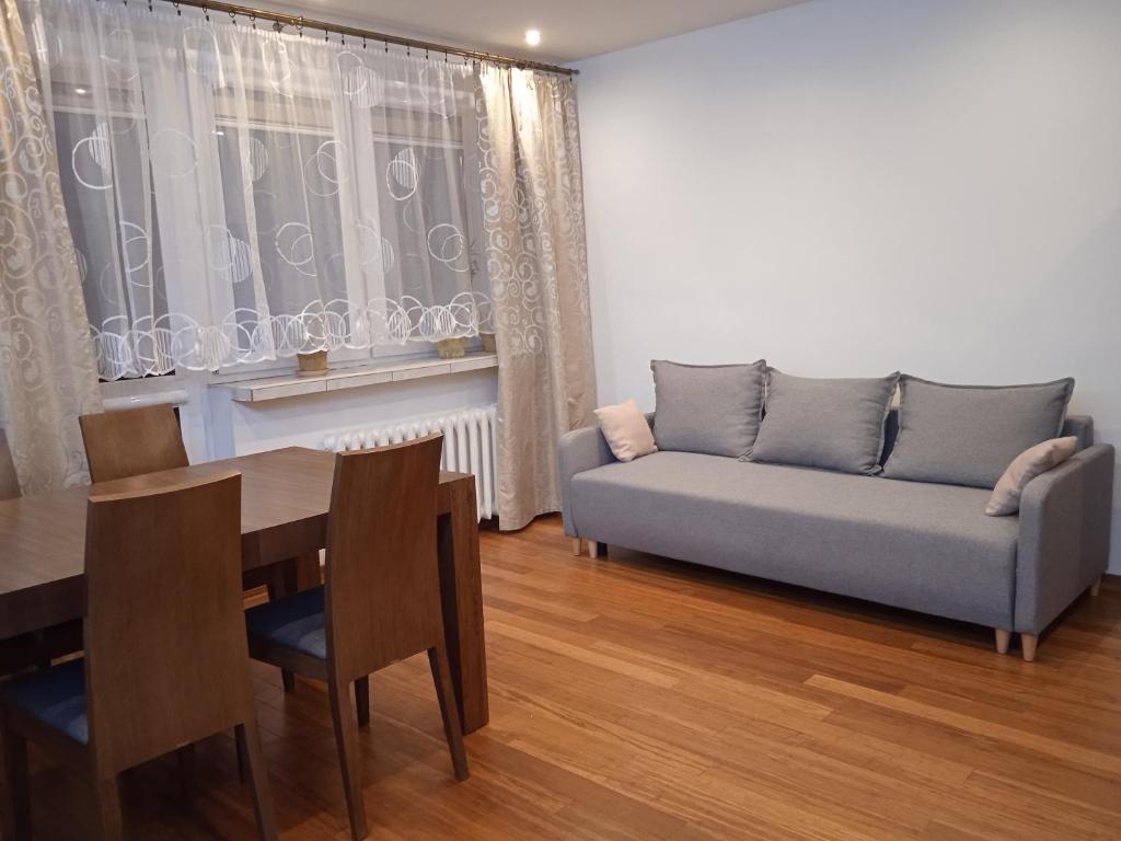 a living room with a couch and a table at Apartament Bukowa Kopa in Stronie Śląskie