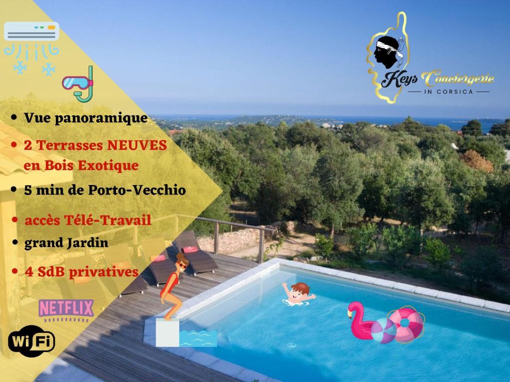 - un flyer pour une piscine dans une villa dans l'établissement Dormir à Porto Vecchio (Trinité), à Porto-Vecchio