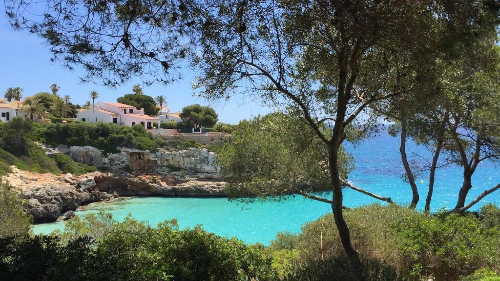 una piscina azul de agua junto al océano en Ses Gavines-Cala Anguila Apartments, en Porto Cristo