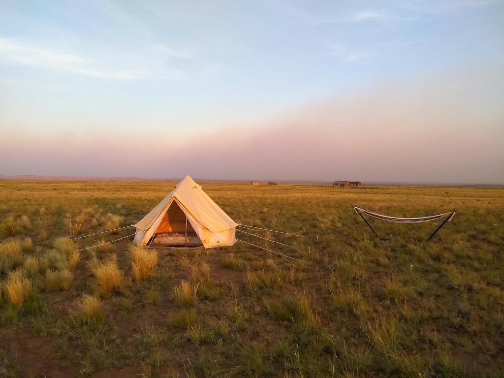 une tente au milieu d'un champ dans l'établissement Starlight Tent 3, à Holbrook