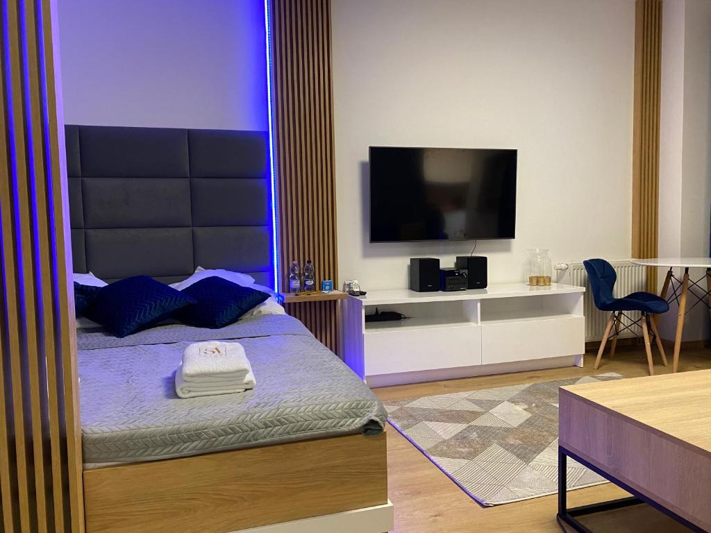 Televízia a/alebo spoločenská miestnosť v ubytovaní Secret Apartments Chełmska