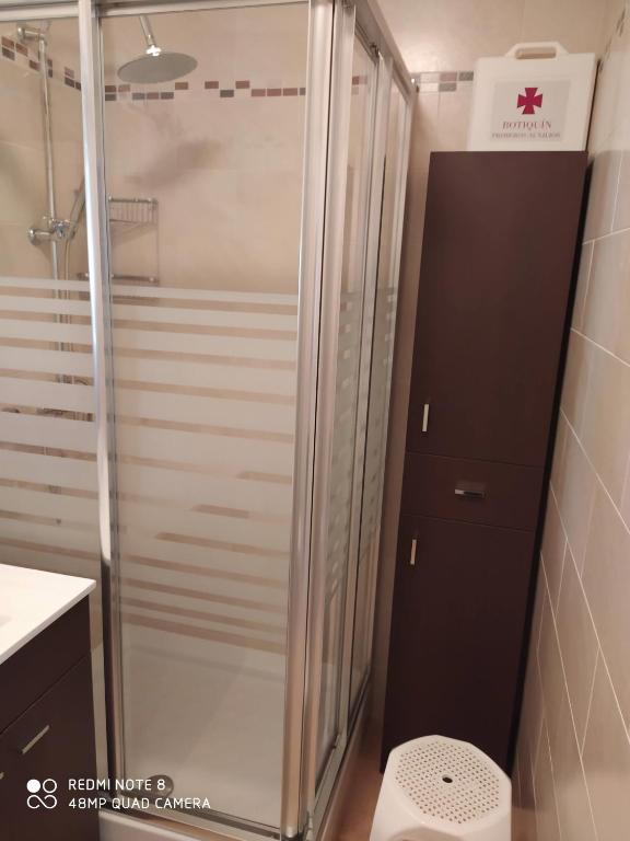 W łazience znajduje się przeszklony prysznic i toaleta. w obiekcie Apartamento playa con vistas al mar w mieście Torre del Mar