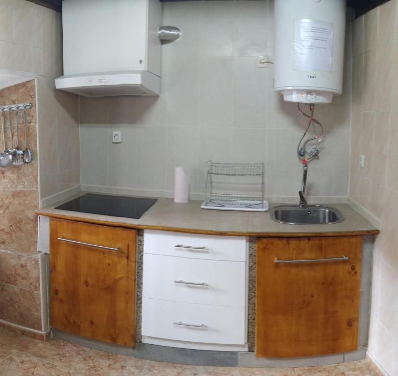 eine Küche mit einer Spüle und einer Arbeitsplatte in der Unterkunft Casa El Lavadero Prio in Prío