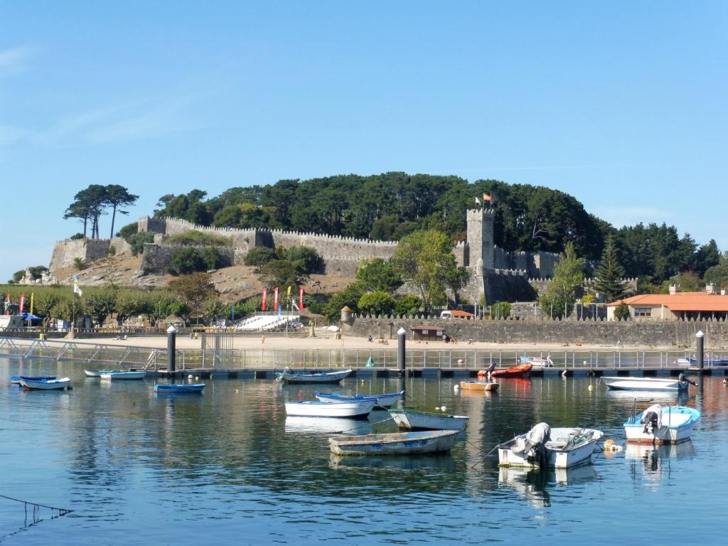 Un montón de barcos están atracados en el agua. en BAIONA PRIMERA LINEA PLAYA 6 HUESPED CON GARAJE, en Baiona