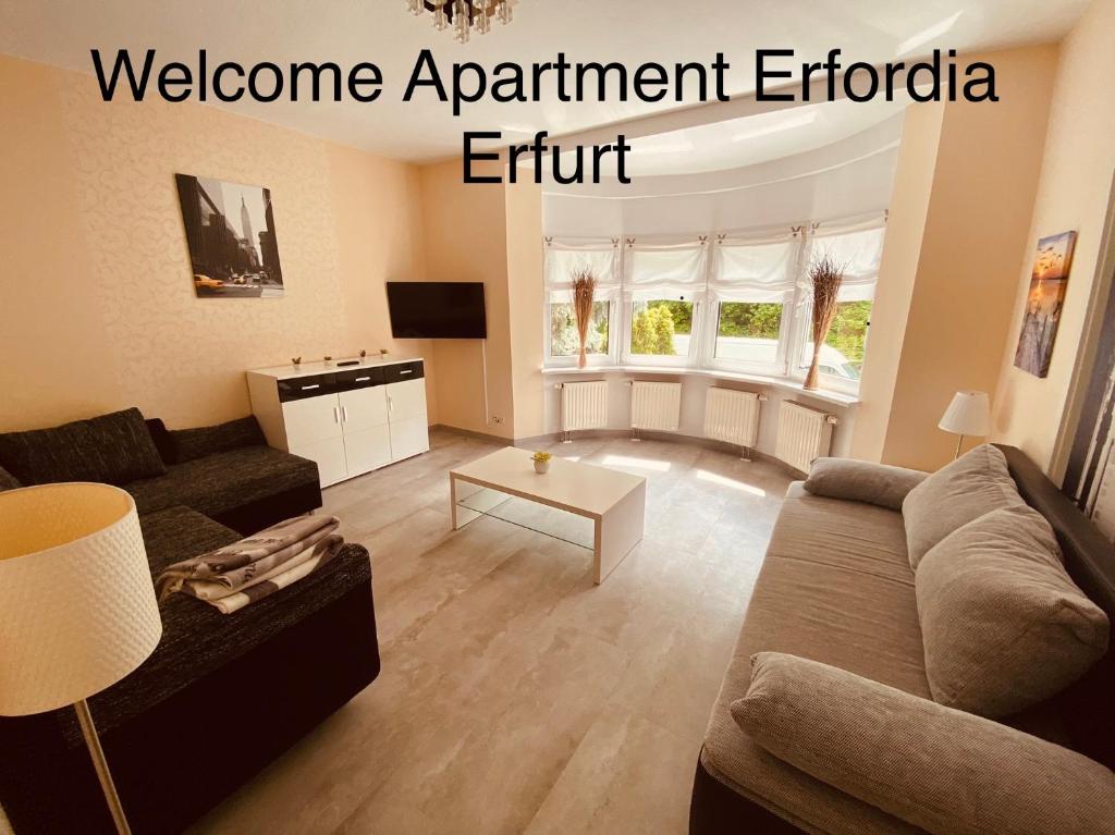 Posezení v ubytování Apartment Erfordia Erfurt am Egapark