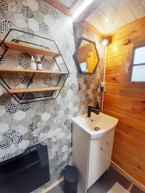 Kúpeľňa v ubytovaní DOM LAS 2-natura, relaks, jacuzzi, akwen Jeziorsko