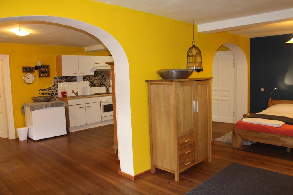 Kuchyň nebo kuchyňský kout v ubytování Gästehaus Kleine Mühle