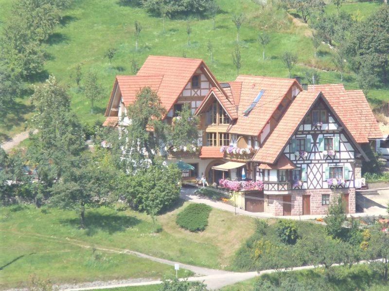 uma casa grande sentada no topo de uma colina em Bäuerlehof em Seebach