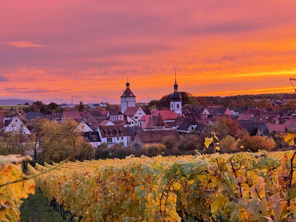 Východ nebo západ slunce při pohledu z penzionu nebo okolí