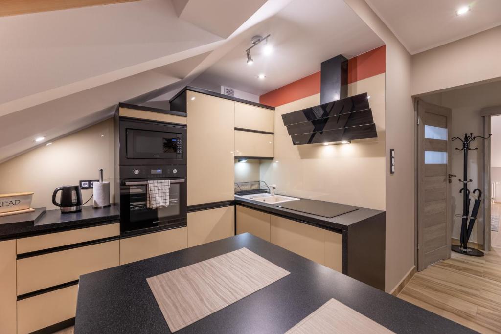 Kuchyň nebo kuchyňský kout v ubytování Apartament Spokojny