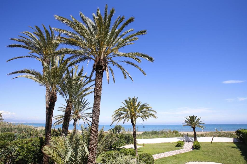 a group of palm trees with the ocean in the background at 030 Villa Marines - Deniasol in Denia